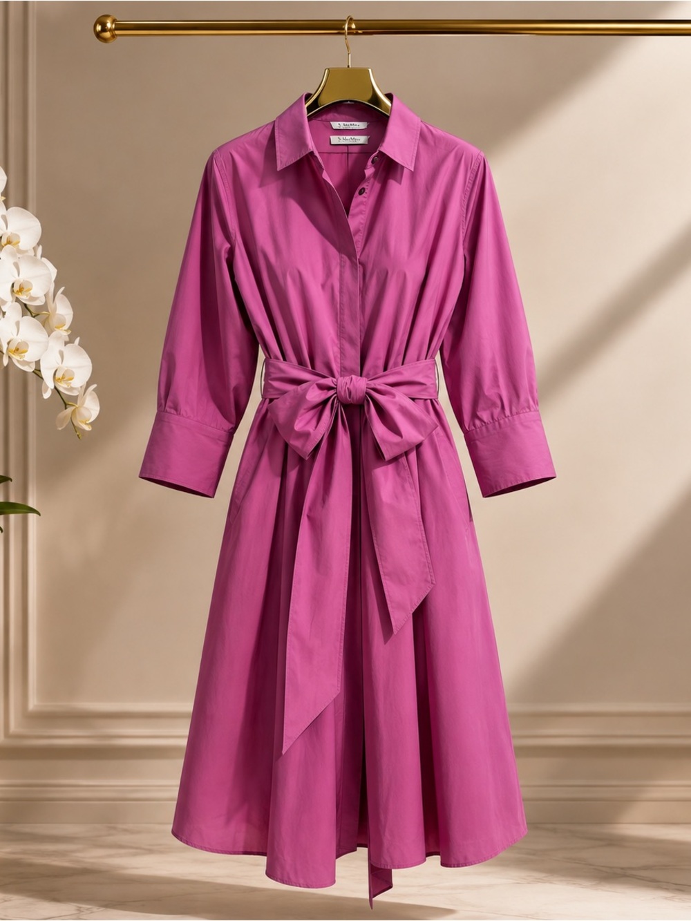 Max Mara Pink 100% Cotton Belted Shirt Dress, EU 46 / US 16 - Picture 9 of 9